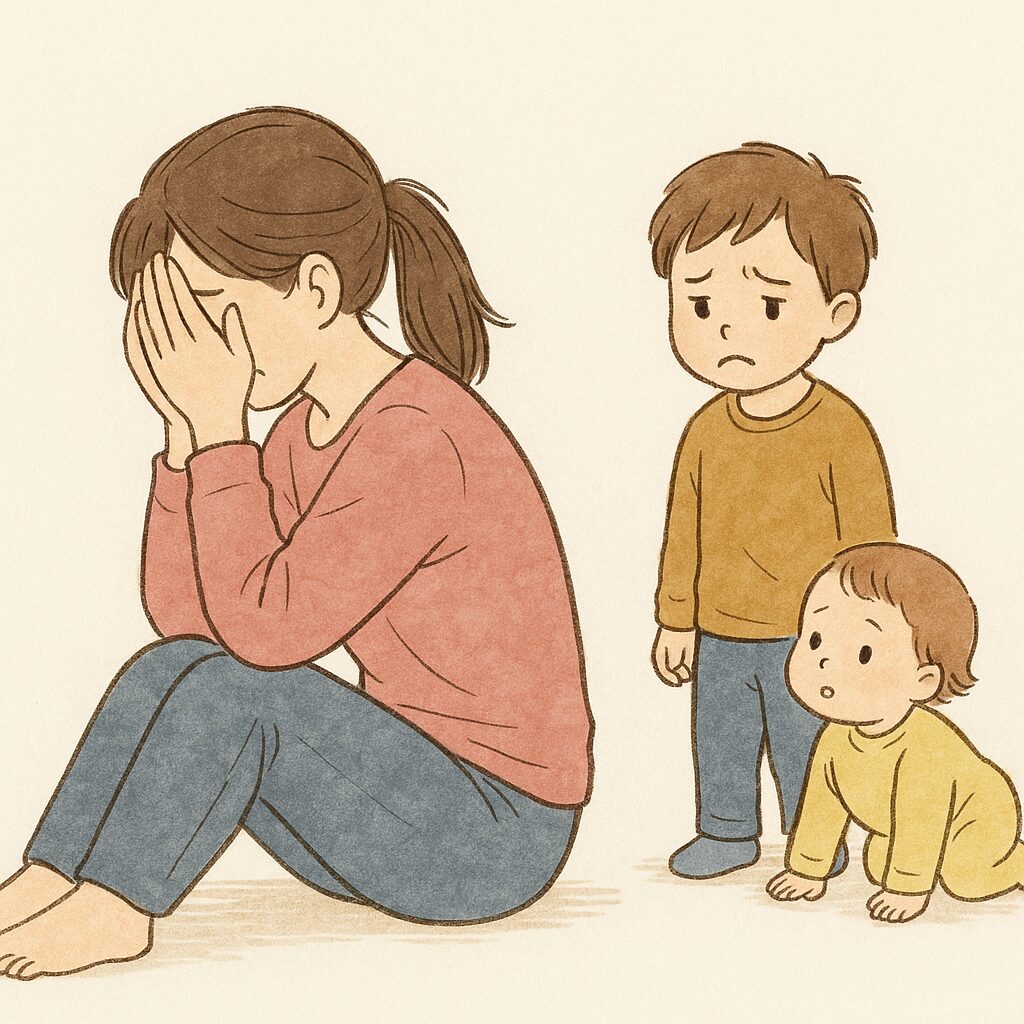 上の子にイライラして悩むママの気持ちを描いたイラスト